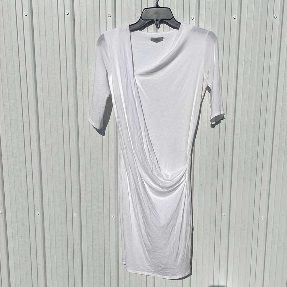 White Asymmetrical Ruched Sheath Dress
